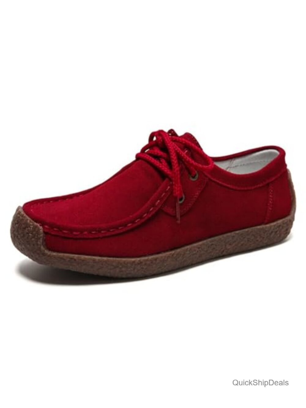 Women's Suede Oxfords Lace Up Comfort Casual Cowhide Square Toe Driving Mocc